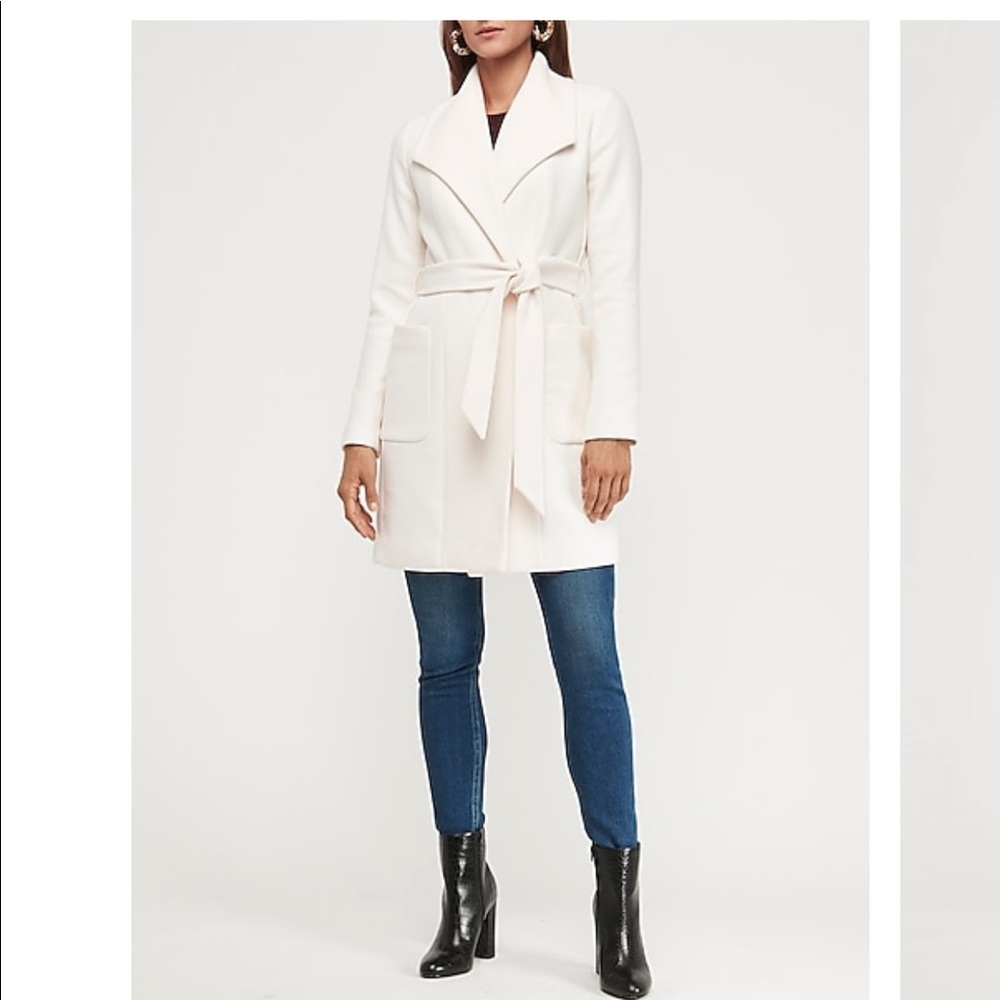 Express LONG BELTED WOOL-BLEND WRAP FRONT CAR COAT